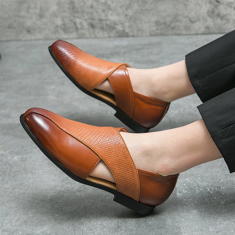 MEN'S CROSS STRAP SLIP - ON LOAFERS TEXTURED VAMP FORMAL DRESS SHOES - Zarino Newstyle