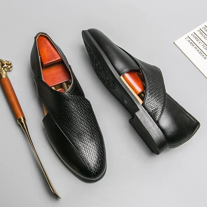 MEN'S CROSS STRAP SLIP - ON LOAFERS TEXTURED VAMP FORMAL DRESS SHOES - Zarino Newstyle