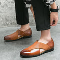 MEN'S CROSS STRAP SLIP - ON LOAFERS TEXTURED VAMP FORMAL DRESS SHOES - Zarino Newstyle