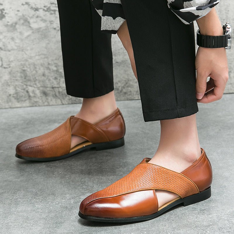 MEN'S CROSS STRAP SLIP - ON LOAFERS TEXTURED VAMP FORMAL DRESS SHOES - Zarino Newstyle
