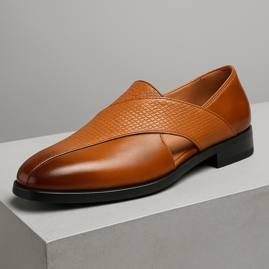 MEN'S CROSS STRAP SLIP - ON LOAFERS TEXTURED VAMP FORMAL DRESS SHOES - Zarino Newstyle