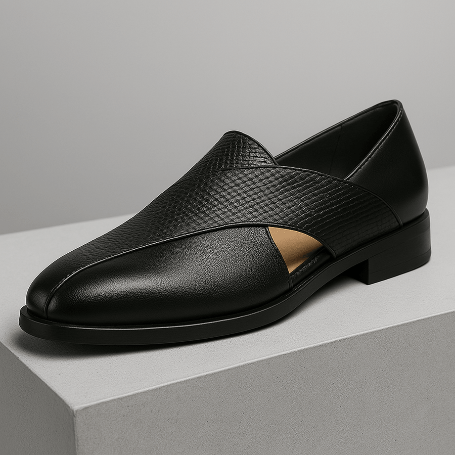 MEN'S CROSS STRAP SLIP - ON LOAFERS TEXTURED VAMP FORMAL DRESS SHOES - Zarino Newstyle