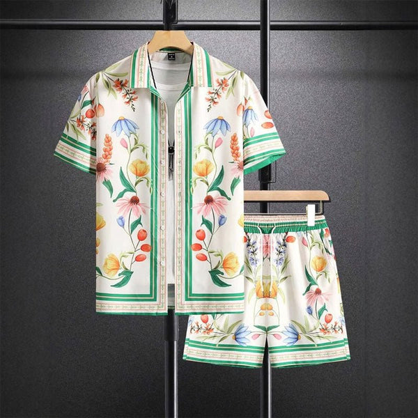 MEN'S FLORAL PRINT SUMMER SHIRT AND SHORTS SET - Zarino Newstyle