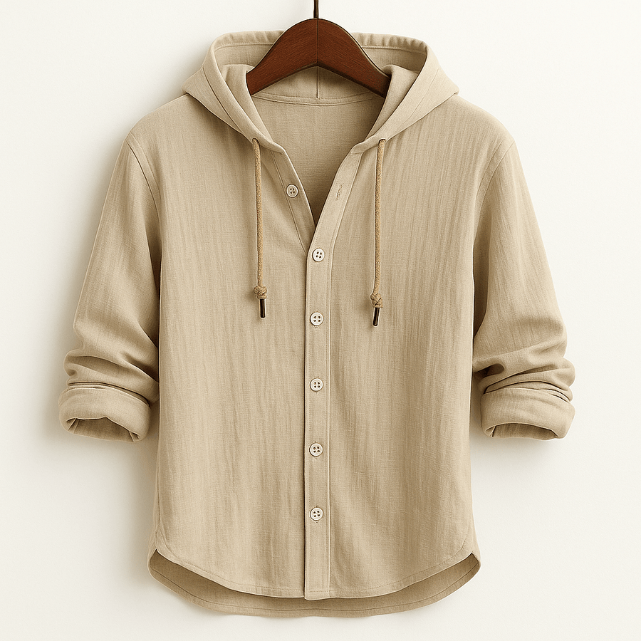 MEN'S LIGHTWEIGHT HOODED BUTTON - UP SUMMER SHIRT - Zarino Newstyle