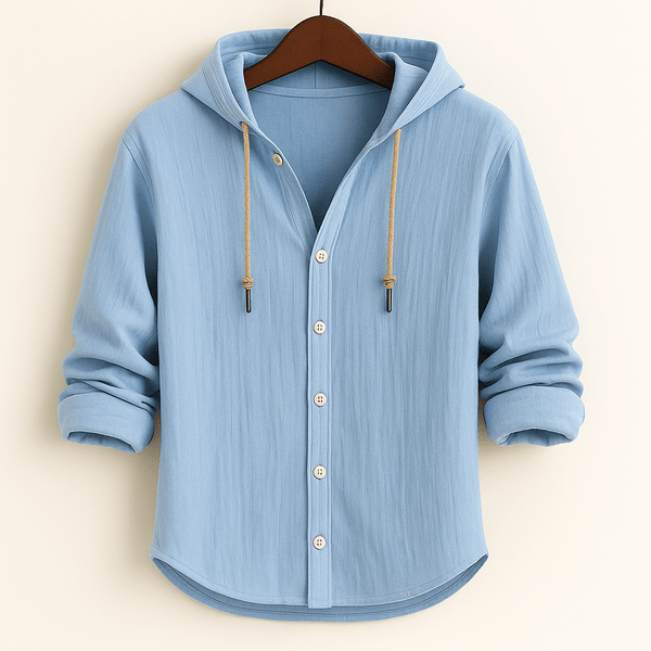 MEN'S LIGHTWEIGHT HOODED BUTTON - UP SUMMER SHIRT - Zarino Newstyle