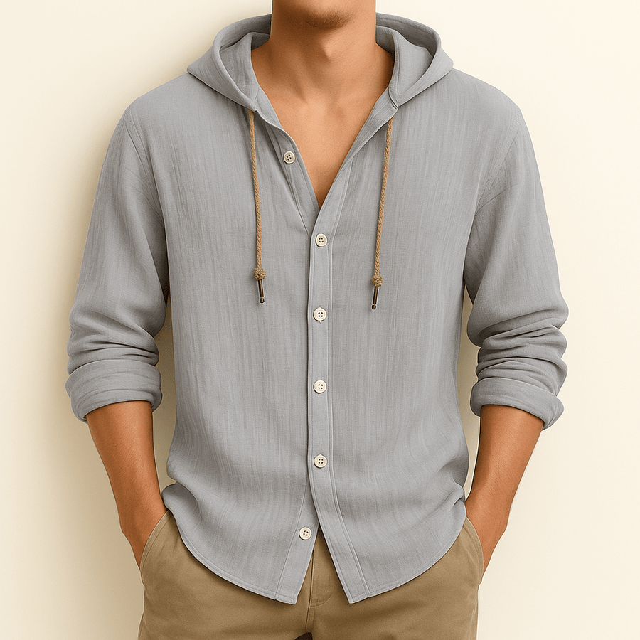 MEN'S LIGHTWEIGHT HOODED BUTTON - UP SUMMER SHIRT - Zarino Newstyle