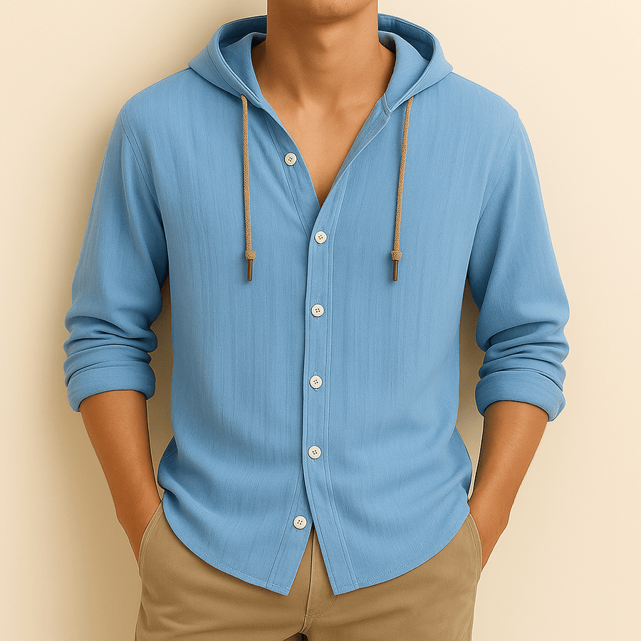 MEN'S LIGHTWEIGHT HOODED BUTTON - UP SUMMER SHIRT - Zarino Newstyle