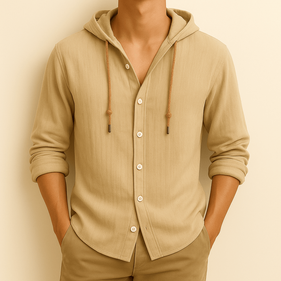 MEN'S LIGHTWEIGHT HOODED BUTTON - UP SUMMER SHIRT - Zarino Newstyle