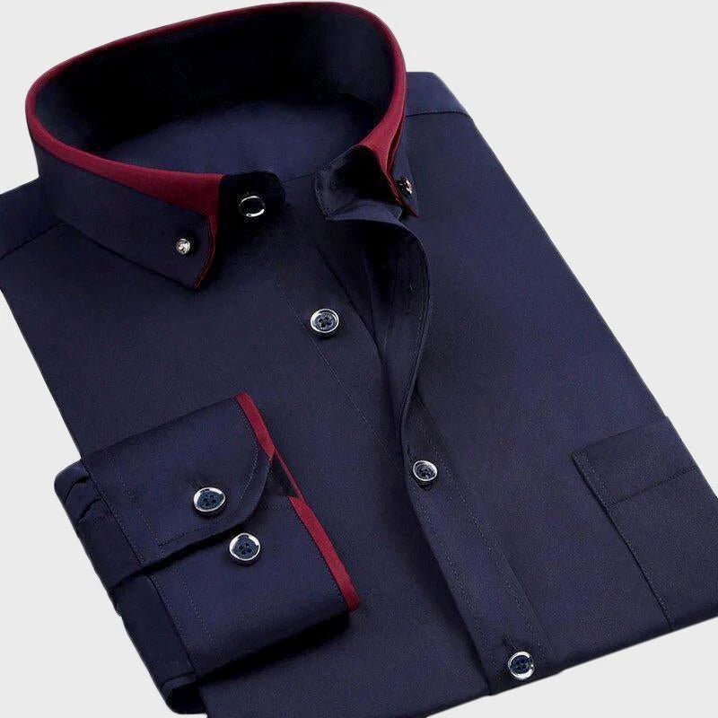 MEN'S LONG SLEEVE CONTRAST COLLAR DRESS SHIRT - Zarino Newstyle