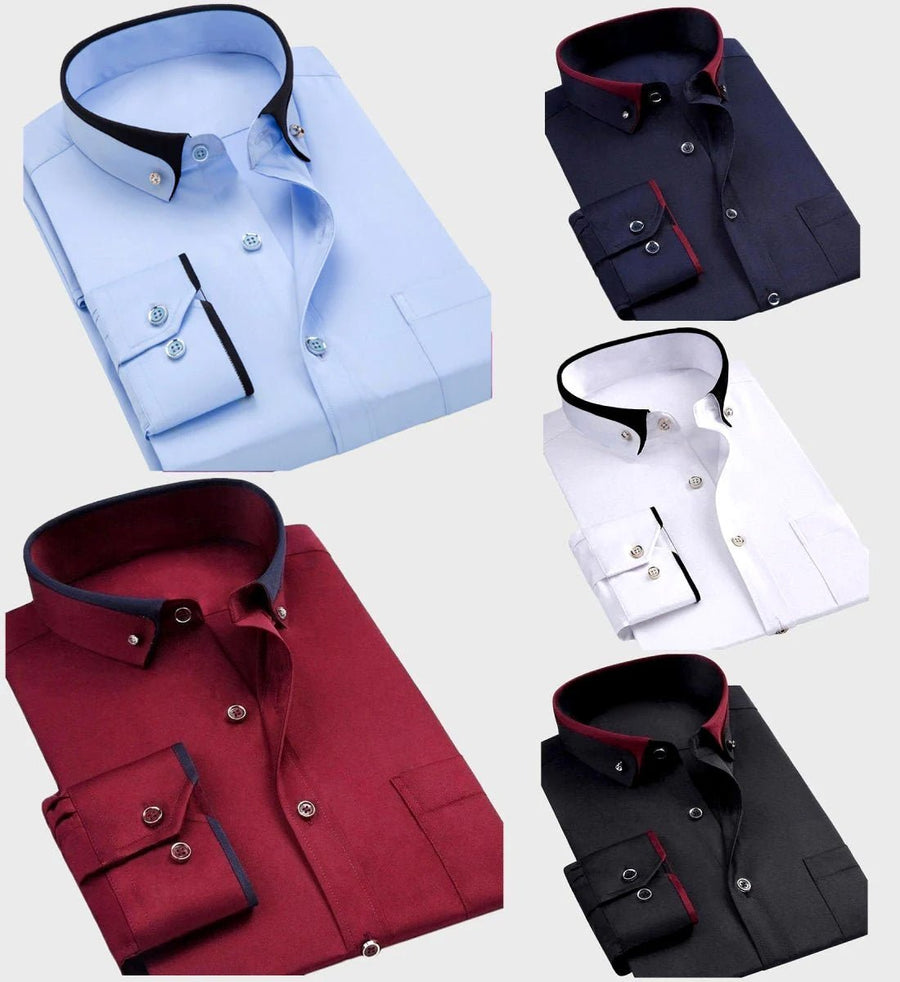 MEN'S LONG SLEEVE CONTRAST COLLAR DRESS SHIRT - Zarino Newstyle