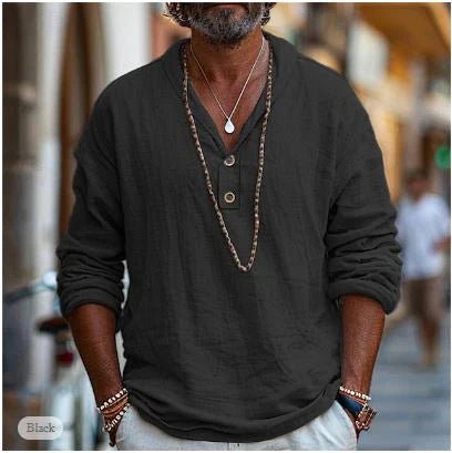 MEN'S RELAXED HENLEY LONG SLEEVE CASUAL SHIRT