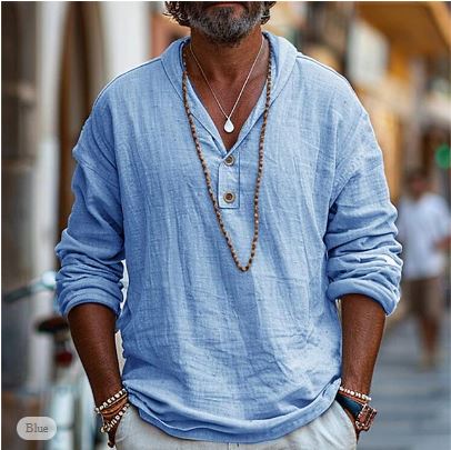MEN'S RELAXED HENLEY LONG SLEEVE CASUAL SHIRT - Zarino Newstyle