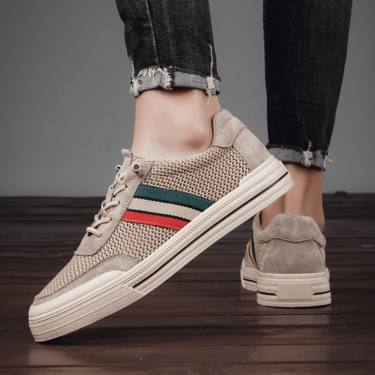 MEN'S RETRO SPORT STRIPE LOW - TOP BREATHABLE MESH PANEL LACE - UP TRAINERS - Zarino Newstyle
