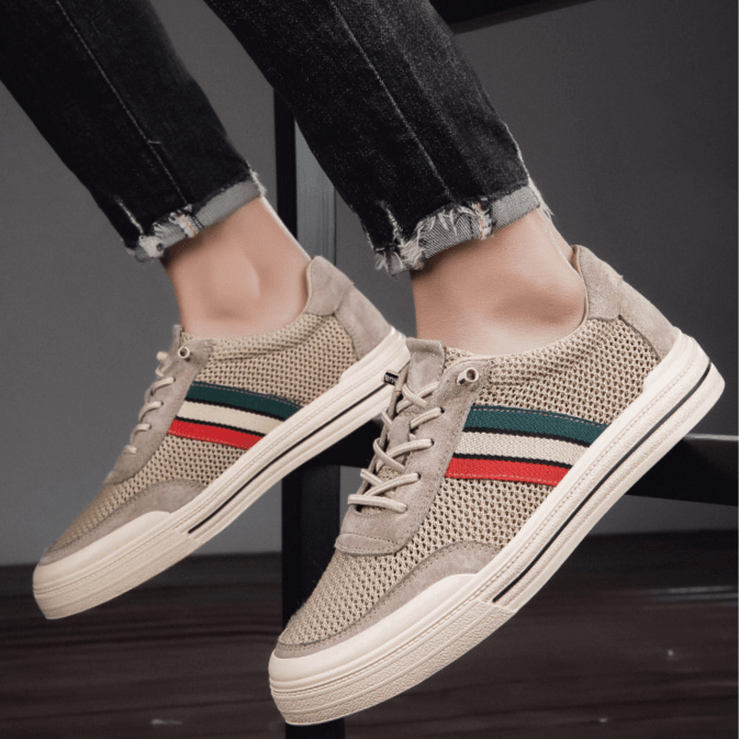 MEN'S RETRO SPORT STRIPE LOW - TOP BREATHABLE MESH PANEL LACE - UP TRAINERS - Zarino Newstyle