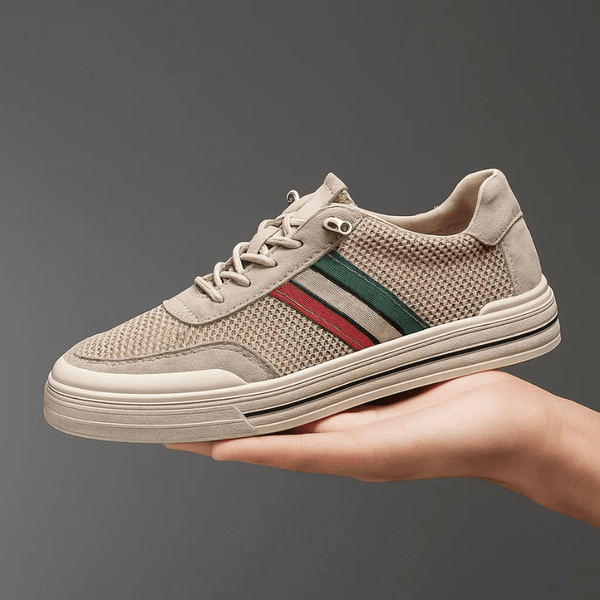 MEN'S RETRO SPORT STRIPE LOW-TOP BREATHABLE MESH PANEL LACE-UP TRAINERS