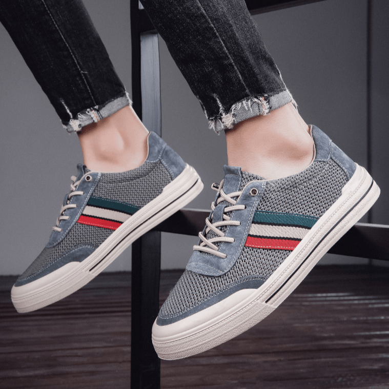 MEN'S RETRO SPORT STRIPE LOW - TOP BREATHABLE MESH PANEL LACE - UP TRAINERS - Zarino Newstyle