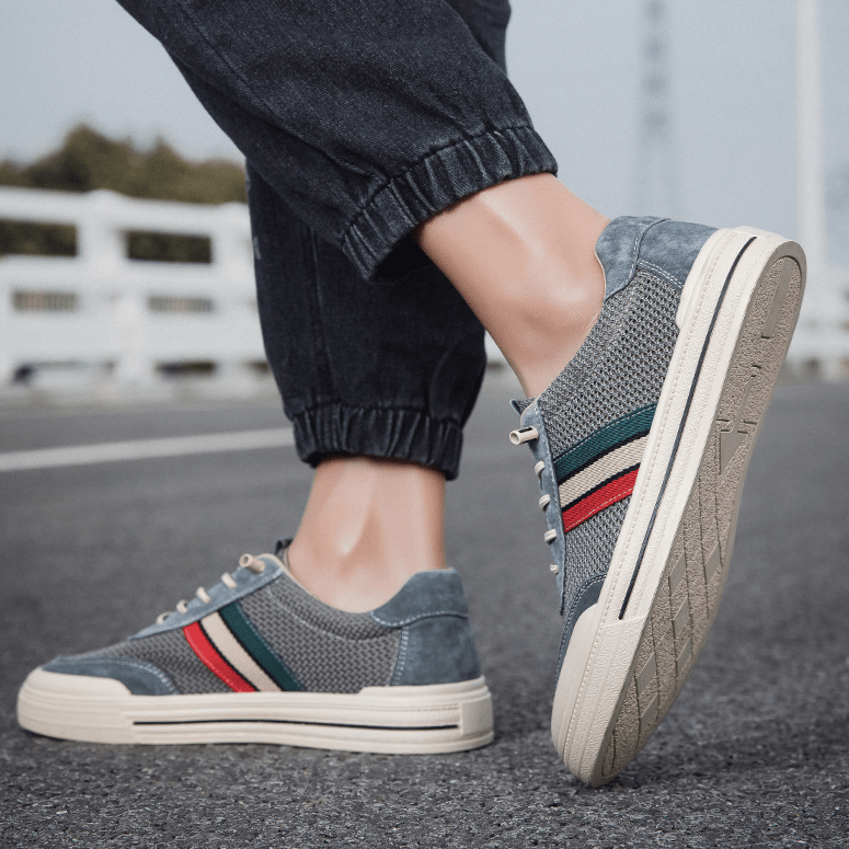 MEN'S RETRO SPORT STRIPE LOW - TOP BREATHABLE MESH PANEL LACE - UP TRAINERS - Zarino Newstyle