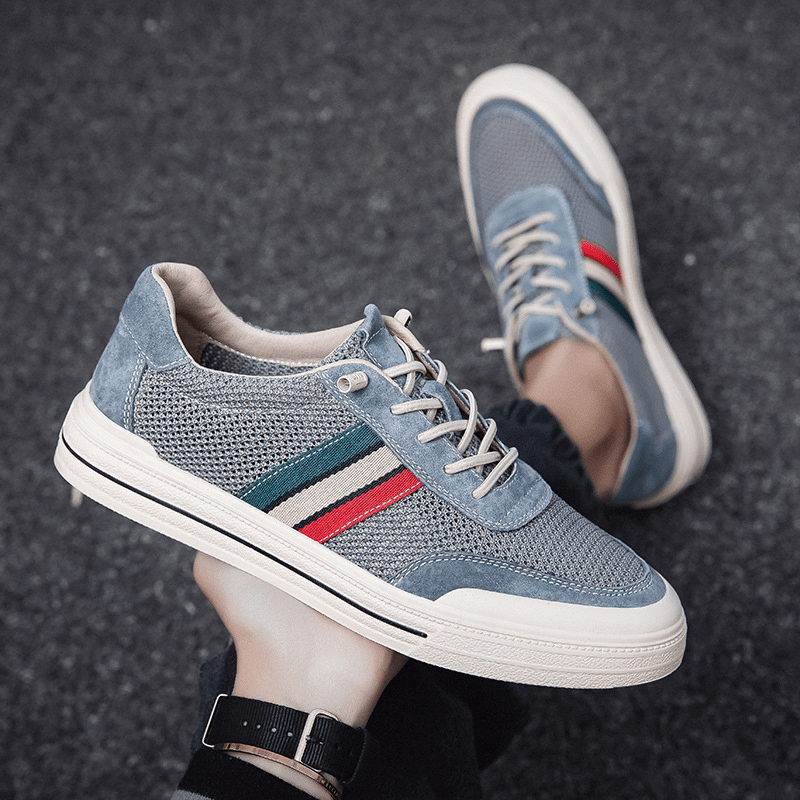 MEN'S RETRO SPORT STRIPE LOW - TOP BREATHABLE MESH PANEL LACE - UP TRAINERS - Zarino Newstyle