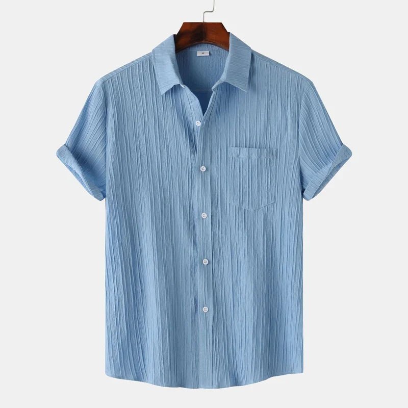 MEN'S SHORT SLEEVE TEXTURED SPREAD COLLAR SUMMER SHIRT - Zarino Newstyle