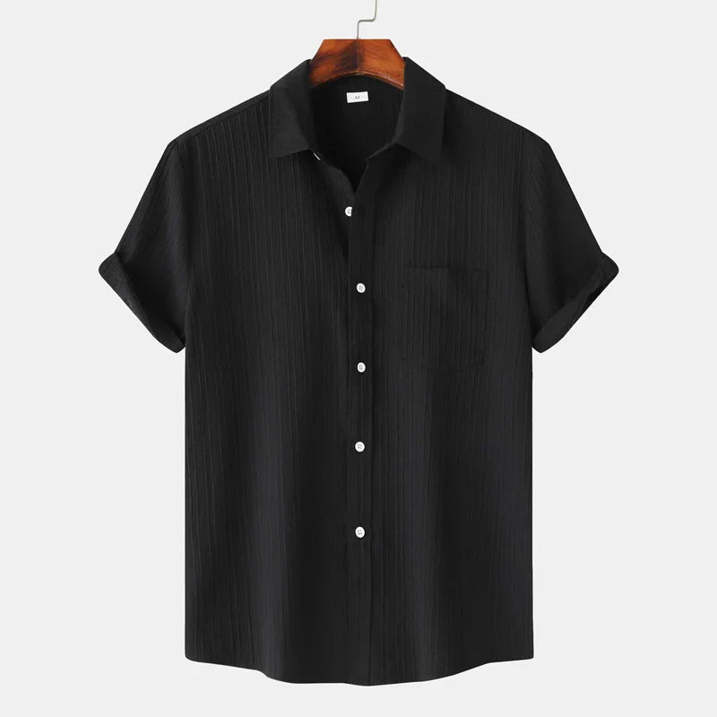 MEN'S SHORT SLEEVE TEXTURED SPREAD COLLAR SUMMER SHIRT - Zarino Newstyle
