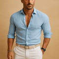 MEN'S SPREAD COLLAR LONG SLEEVE SUMMER SHIRT - Zarino Newstyle