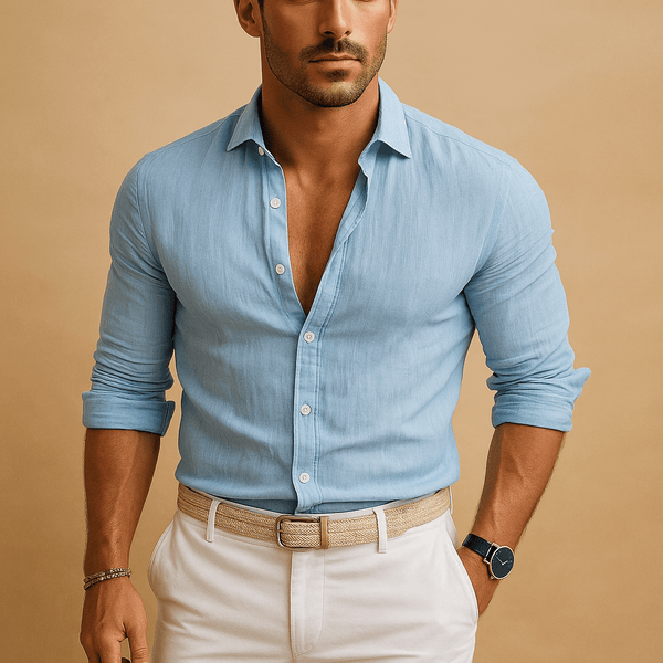 MEN'S SPREAD COLLAR LONG SLEEVE SUMMER SHIRT - Zarino Newstyle