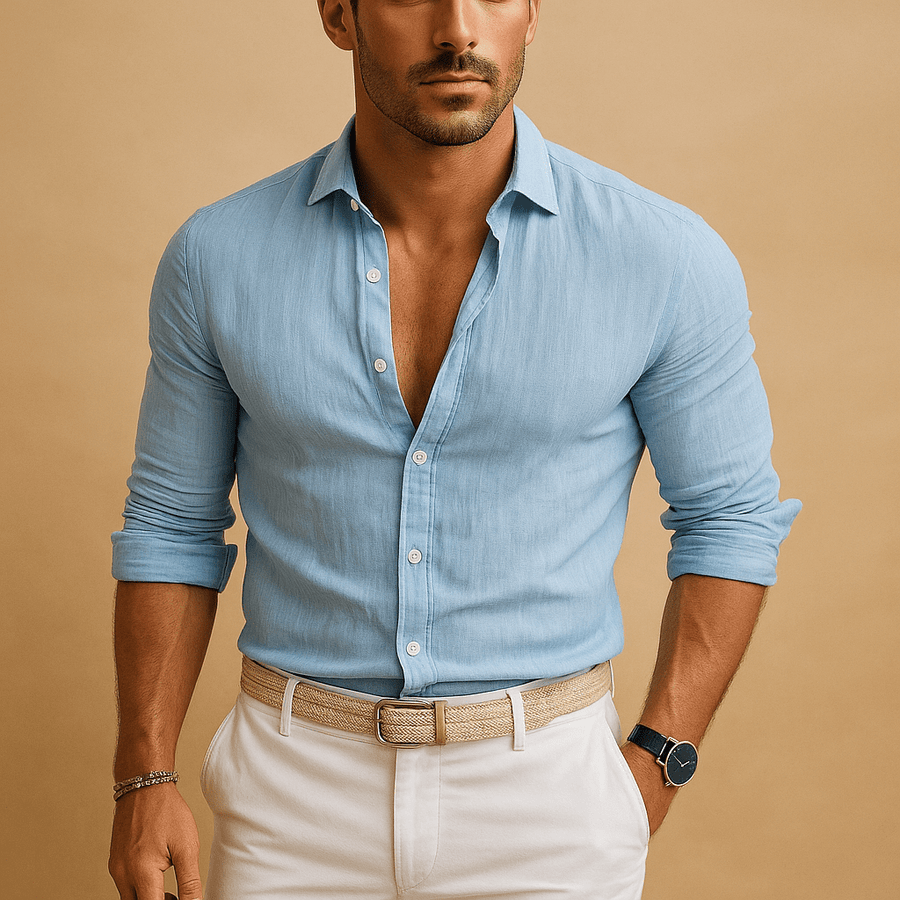 MEN'S SPREAD COLLAR LONG SLEEVE SUMMER SHIRT - Zarino Newstyle