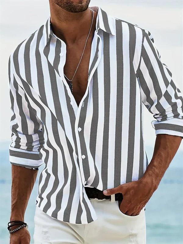 MEN'S STRIPED BUTTON-DOWN RELAXED SUMMER SHIRT
