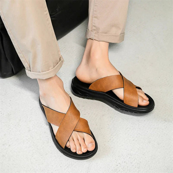 MEN'S SUMMER LEATHER SLIDE SANDALS