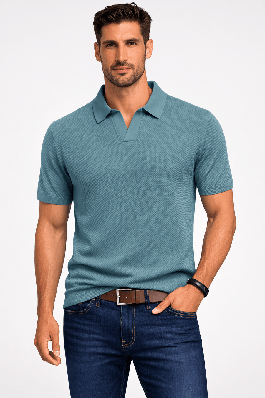 MEN'S TEXTURED KNIT SHORT SLEEVE POLO SHIRT - Zarino Newstyle