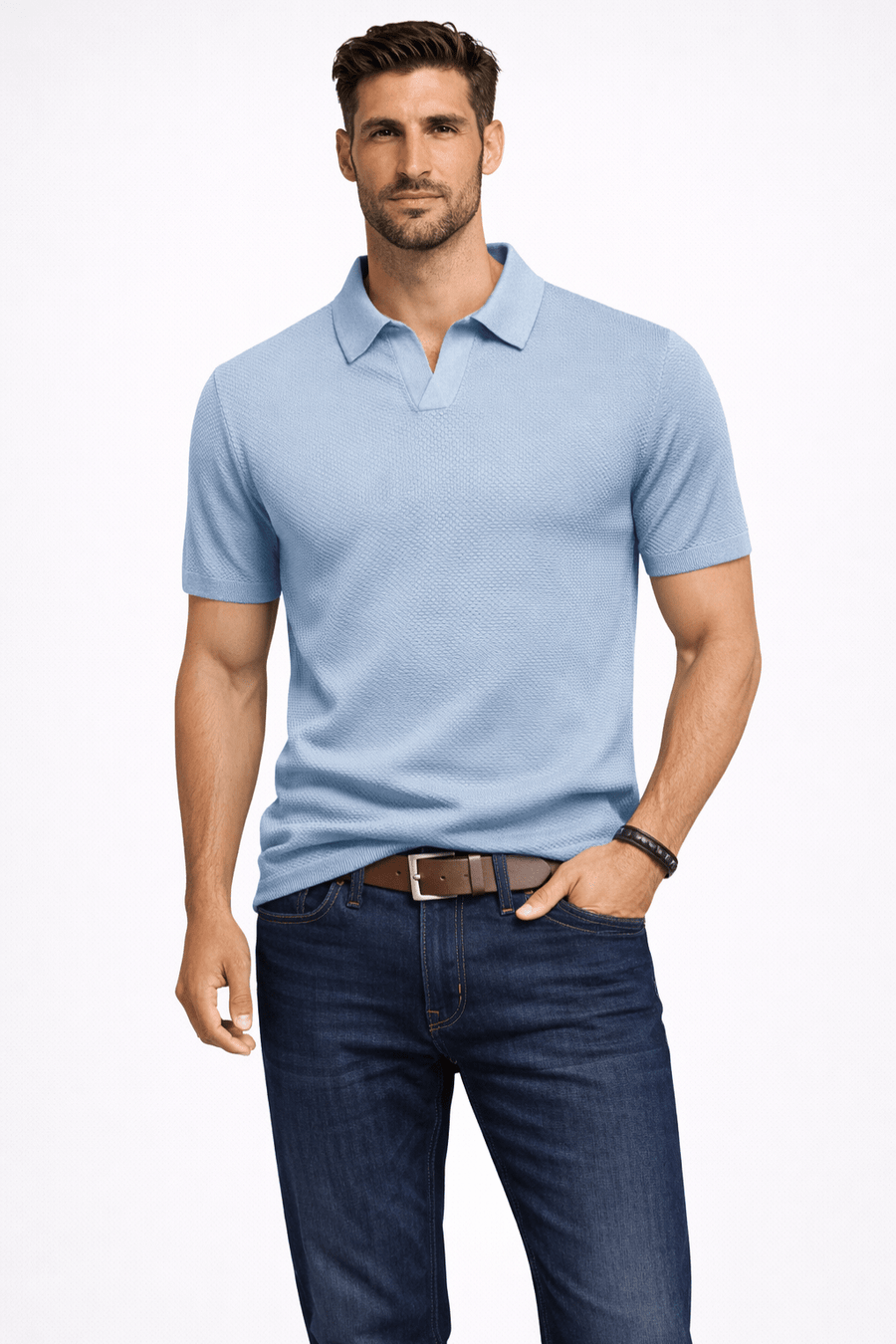 MEN'S TEXTURED KNIT SHORT SLEEVE POLO SHIRT - Zarino Newstyle