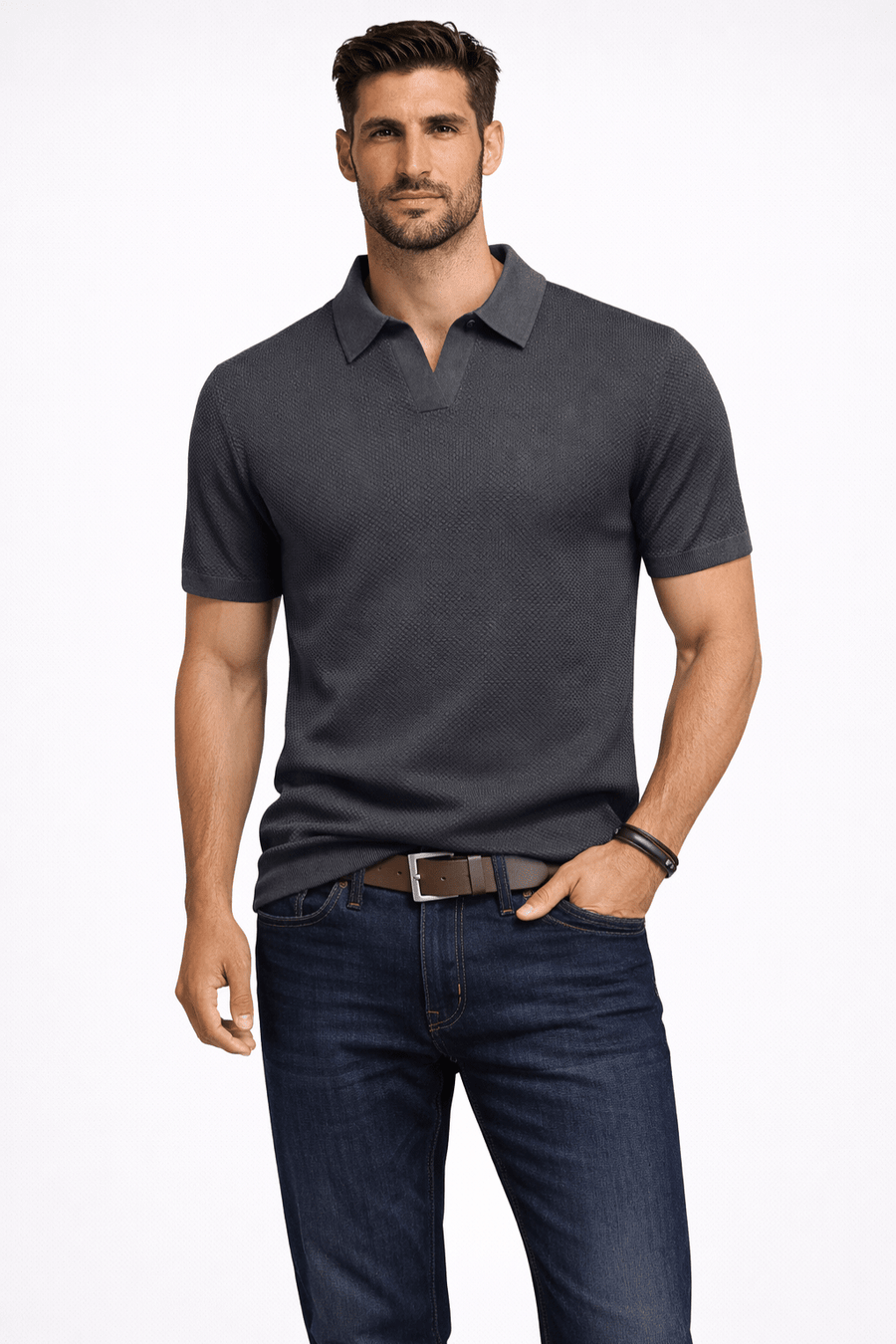MEN'S TEXTURED KNIT SHORT SLEEVE POLO SHIRT - Zarino Newstyle