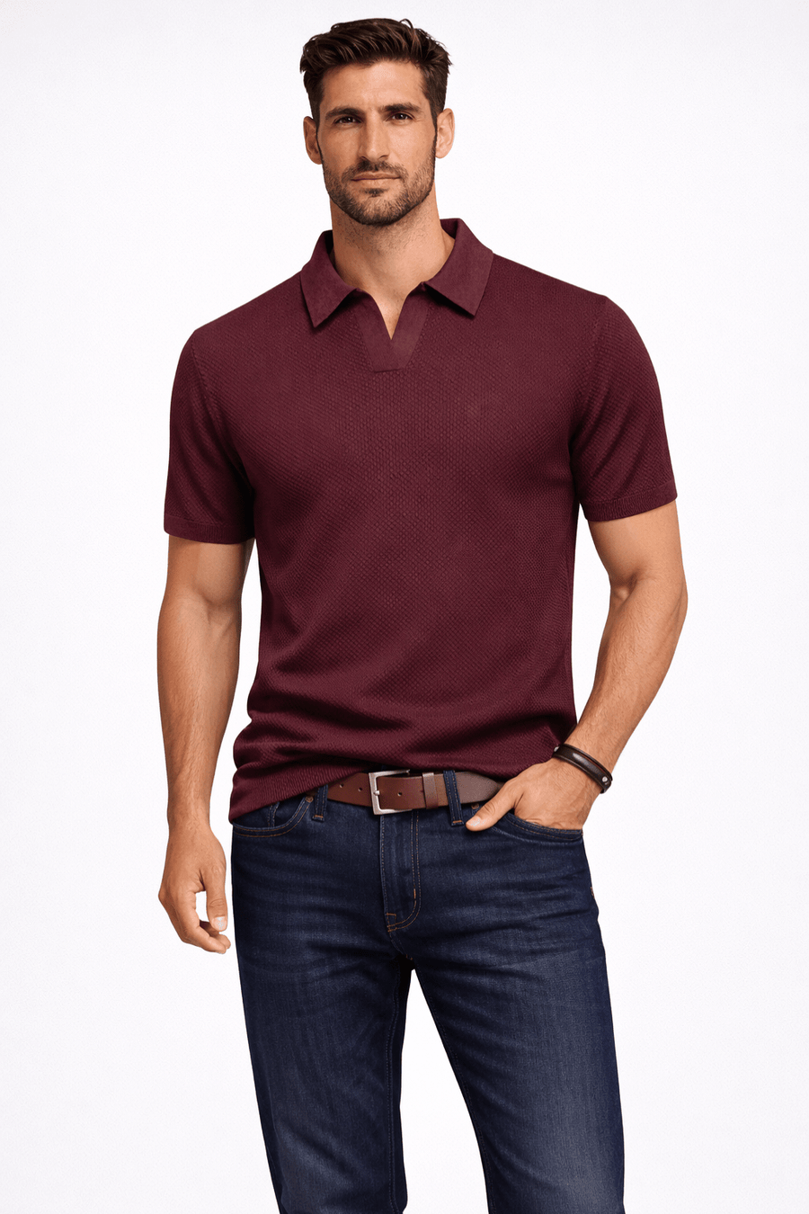 MEN'S TEXTURED KNIT SHORT SLEEVE POLO SHIRT - Zarino Newstyle
