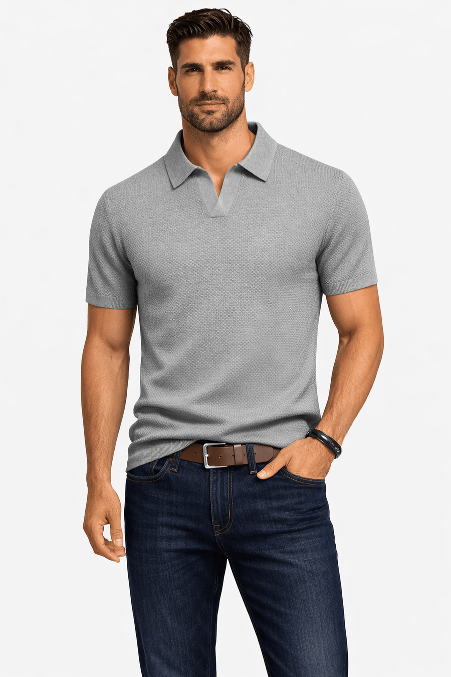MEN'S TEXTURED KNIT SHORT SLEEVE POLO SHIRT - Zarino Newstyle