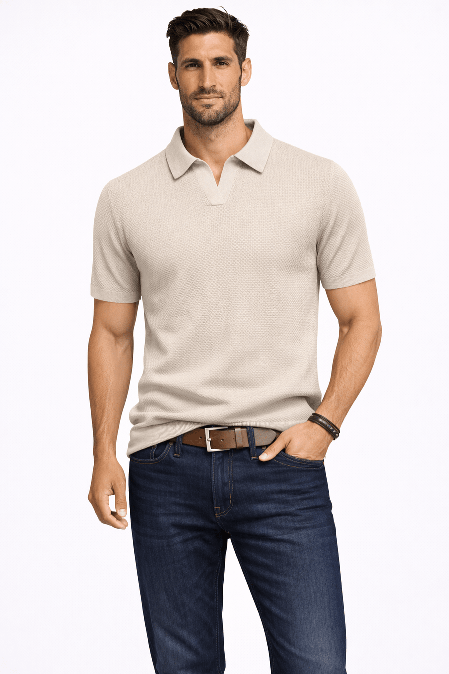MEN'S TEXTURED KNIT SHORT SLEEVE POLO SHIRT - Zarino Newstyle