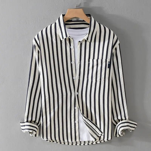 MEN'S VERTICAL STRIPE LONG SLEEVE BUTTON-UP SHIRT