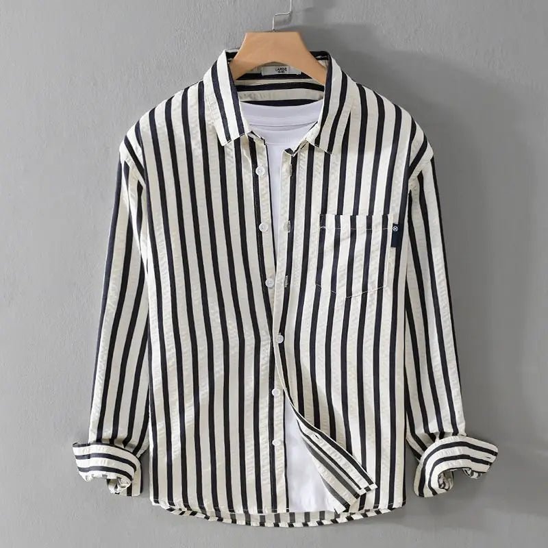 MEN'S VERTICAL STRIPE LONG SLEEVE BUTTON - UP SHIRT - Zarino Newstyle