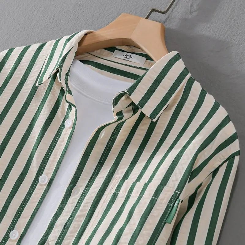 MEN'S VERTICAL STRIPE LONG SLEEVE BUTTON - UP SHIRT - Zarino Newstyle