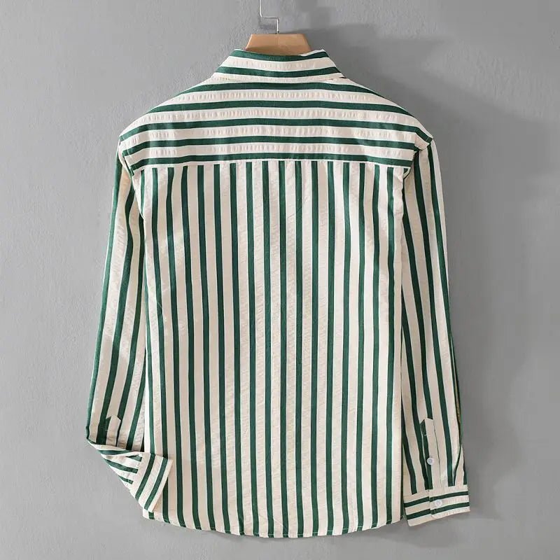 MEN'S VERTICAL STRIPE LONG SLEEVE BUTTON - UP SHIRT - Zarino Newstyle