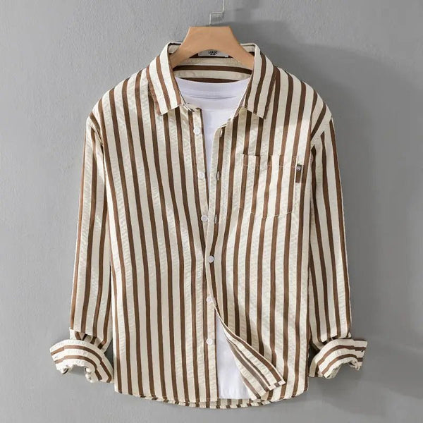 MEN'S VERTICAL STRIPE LONG SLEEVE BUTTON - UP SHIRT - Zarino Newstyle