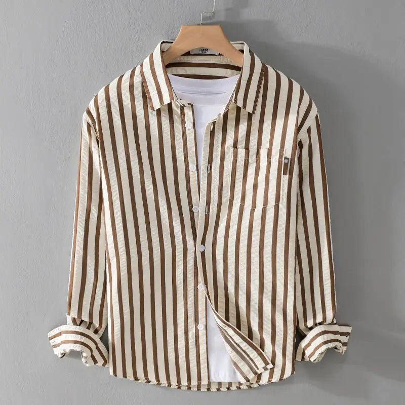 MEN'S VERTICAL STRIPE LONG SLEEVE BUTTON - UP SHIRT - Zarino Newstyle