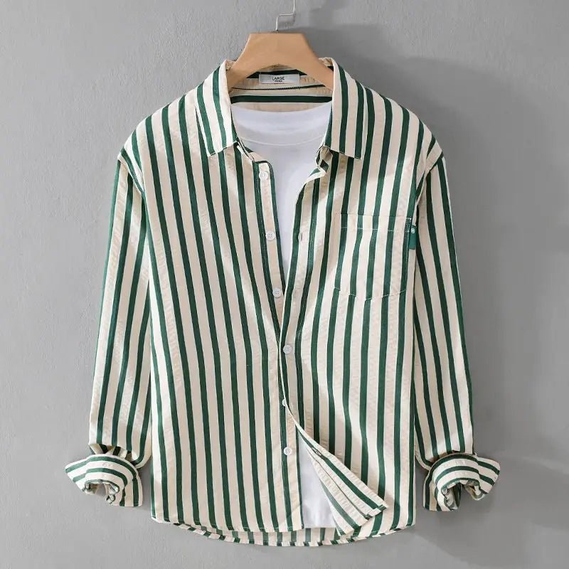 MEN'S VERTICAL STRIPE LONG SLEEVE BUTTON - UP SHIRT - Zarino Newstyle