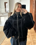 MIREYA | WOMEN'S OVERSIZED LEATHER JACKET, ZIP-FRONT STATEMENT OUTERWEAR - Zarino Newstyle