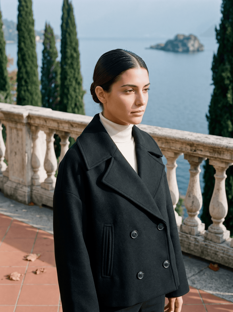 NADINE | WOMEN'S DOUBLE-BREASTED SHORT COAT, ELEGANT LAPEL JACKET - Zarino Newstyle