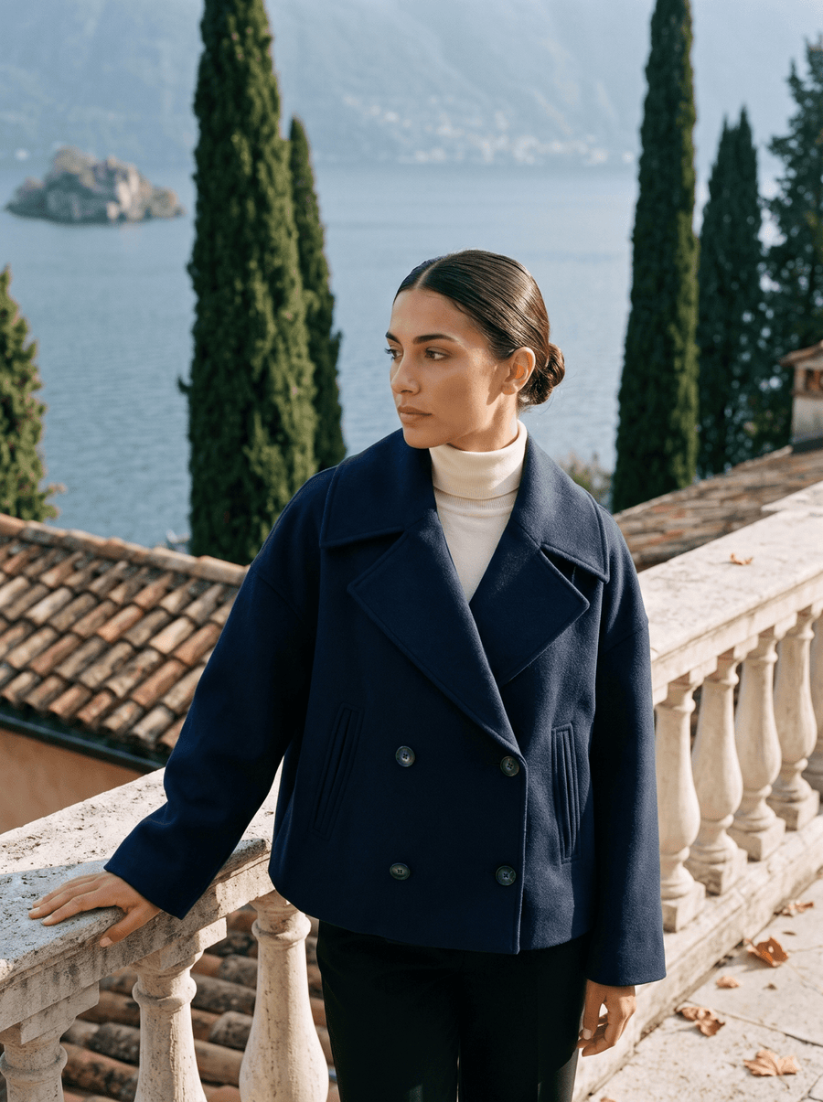 NADINE | WOMEN'S DOUBLE-BREASTED SHORT COAT, ELEGANT LAPEL JACKET - Zarino Newstyle