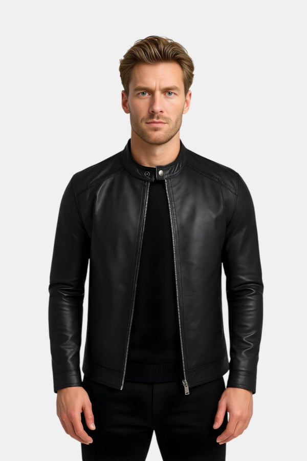 RONAN | MEN'S MINIMALIST LEATHER JACKET, CLASSIC ZIP-UP SPRING OUTERWEAR - Zarino Newstyle