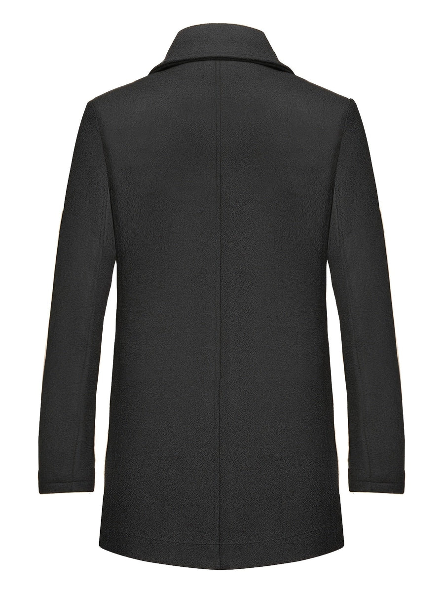 SILAS | MEN'S TAILORED SINGLE-BREASTED OVERCOAT, NOTCHED LAPEL WINTER COAT WITH DETACHABLE SCARF – BLACK - Zarino Newstyle