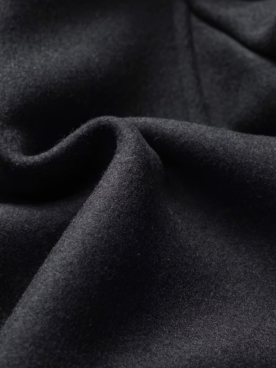 SILAS | MEN'S TAILORED SINGLE-BREASTED OVERCOAT, NOTCHED LAPEL WINTER COAT WITH DETACHABLE SCARF – BLACK - Zarino Newstyle