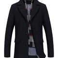 SILAS | MEN'S TAILORED SINGLE-BREASTED OVERCOAT, NOTCHED LAPEL WINTER COAT WITH DETACHABLE SCARF – BLACK - Zarino Newstyle