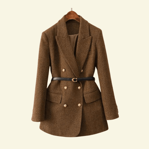 SOLENNE | WOMEN'S TWEED DOUBLE-BREASTED BELTED BLAZER - Zarino Newstyle